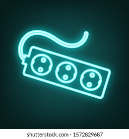 Electric extension plug sign. Cyan neon icon in the dark. Bluring. Luminescence. Illustration.