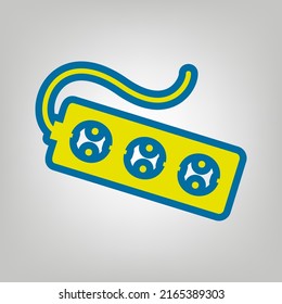 Signo de enchufe de extensión eléctrica. Icono en colores de la bandera de Ucrania (amarillo, azul) en fondo gris. Ilustración.