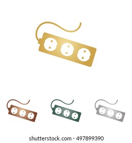 Electric extension plug sign. Metal icons on white backgound.