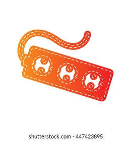 Electric extension plug sign. Orange applique isolated.