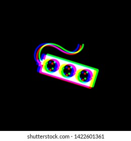 Electric extension plug sign. Red, green and blue unfocused contour icon at black background. Illustration.