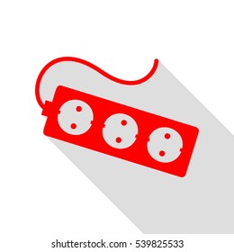 Electric extension plug sign. Red icon with flat style shadow path.