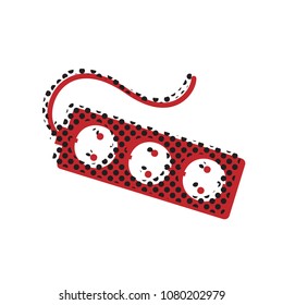 Electric extension plug sign. Vector. Brown icon with shifted black circle pattern as duplicate at white background. Isolated.