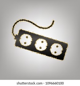 Electric extension plug sign. Vector. Blackish icon with golden stars at grayish background.