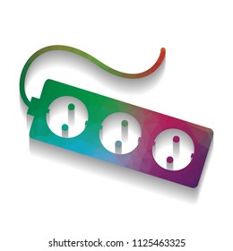 Electric extension plug sign. Vector. Colorful icon with bright texture of mosaic with soft shadow on white background. Isolated.