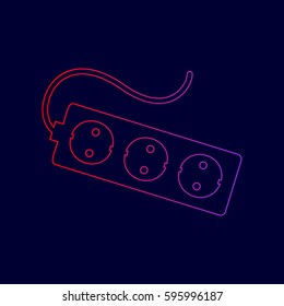Electric extension plug sign. Vector. Line icon with gradient from red to violet colors on dark blue background.