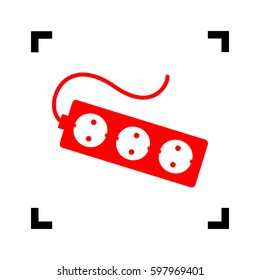Electric extension plug sign. Vector. Red icon inside black focus corners on white background. Isolated.