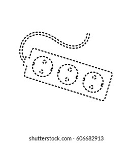 Electric extension plug sign. Vector. Black dashed icon on white background. Isolated.