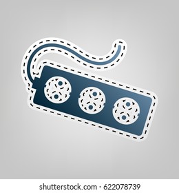Electric extension plug sign. Vector. Blue icon with outline for cutting out at gray background.