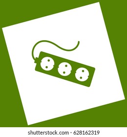 Electric extension plug sign. Vector. White icon obtained as a result of subtraction rotated square and path. Avocado background.