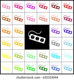 Electric extension plug sign. Vector. Felt-pen 33 colorful icons at white and black backgrounds. Colorfull.