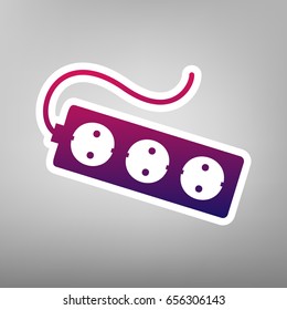 Electric extension plug sign. Vector. Purple gradient icon on white paper at gray background.