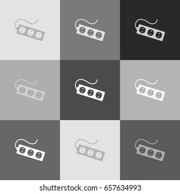 Electric extension plug sign. Vector. Grayscale version of Popart-style icon.