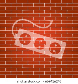 Electric extension plug sign. Vector. Whitish icon on brick wall as background.