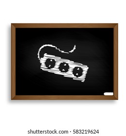 Electric extension plug sign. White chalk icon on black school b