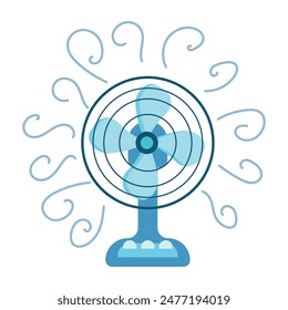Electric fan blowing on a hot summer day, in a flat design on a transparent background. Vector illustration of a working Fan