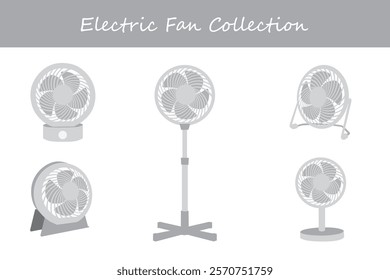 electric fan collection in different poses. Vector illustration.