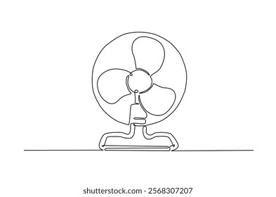 Electric fan in continuous one line drawing. Single line art draw of fan. Editable vector.