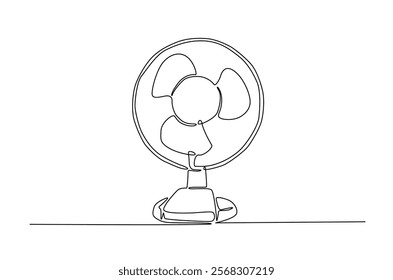 Electric fan in continuous one line drawing. Single line art draw of fan. Editable vector.