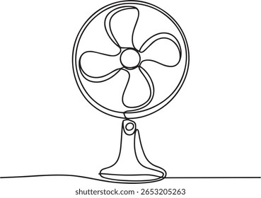 Ventilador elétrico em desenho contínuo de uma linha, ilustração minimalista do aparelho doméstico em estilo vetorial editável

