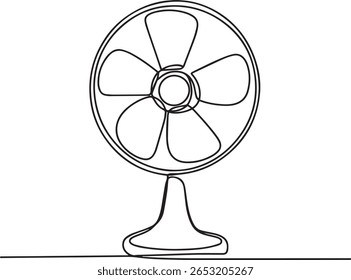 Ventilador elétrico em desenho contínuo de uma linha, ilustração minimalista do aparelho doméstico em estilo vetorial editável

