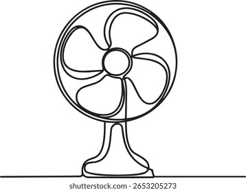 Ventilador elétrico em desenho contínuo de uma linha, ilustração minimalista do aparelho doméstico em estilo vetorial editável

