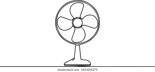 Electric fan in continuous one line drawing, minimalist home appliance illustration in editable vector style

