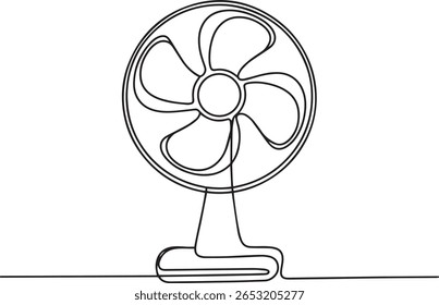 Electric fan in continuous one line drawing, minimalist home appliance illustration in editable vector style

