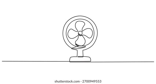 Electric fan continuous one line drawing. Single line draw of fan. Continuous one line draw design graphic vector illustration.
