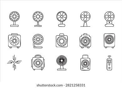 Electric Fan and Cooling Appliance Line Icons Set