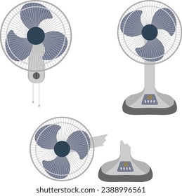 electric fan, hanging fan, and broken fan isolated on white background Vector illustration