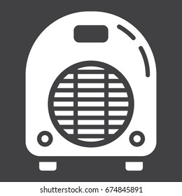 Electric fan heater solid icon, household and appliance, vector graphics, a glyph pattern on a black background, eps 10.
