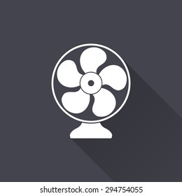 Electric fan  icon with a long shadow on a black background. Vector illustration.