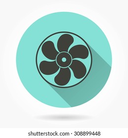 Electric fan - icon with long shadow, flat design. Vector illustration