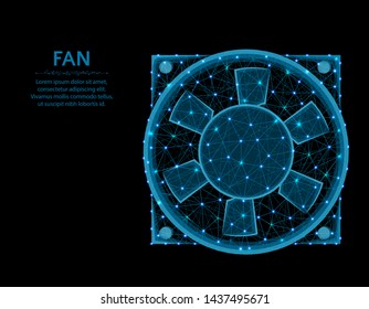 Electric fan low poly design, cooler abstract geometric image, electrical appliance wireframe mesh polygonal vector illustration made from points and lines on black background