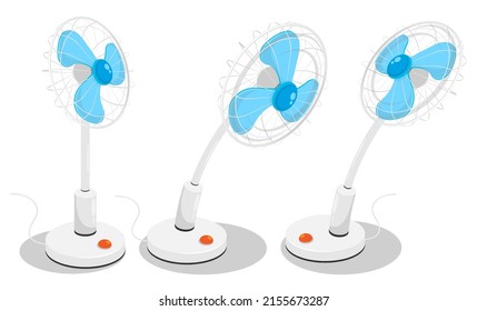 Electric fan on high stand for cooling. Maintaining comfortable temperature in room. Cartoon vector isolated on white background