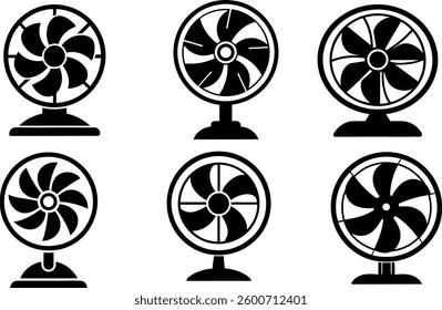 electric fan silhouette Table Fan line icon vector set