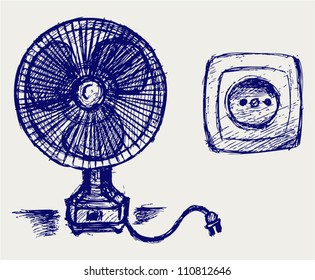 Electric fan and socket. Doodle style