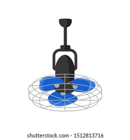 Electric fan vector illustration. Hanging air conditioning equipment isolated on white background. Summer ceiling spinning propeller. Air cooling, temperature control household appliance.