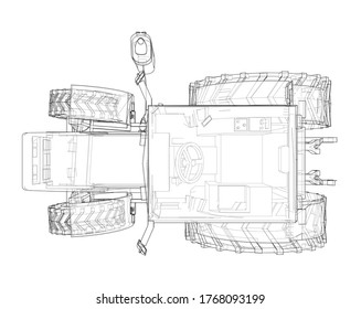 Electric Farm Tractor Charging Station Sketch. Vector rendering of 3d. Wire-frame style. The layers of visible and invisible lines are separated