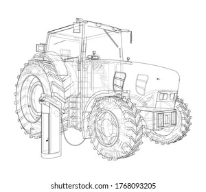 Electric Farm Tractor Charging Station Sketch. Vector rendering of 3d. Wire-frame style. The layers of visible and invisible lines are separated