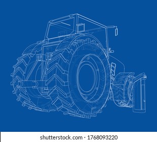Electric Farm Tractor Charging Station Sketch. Vector rendering of 3d. Wire-frame style. The layers of visible and invisible lines are separated