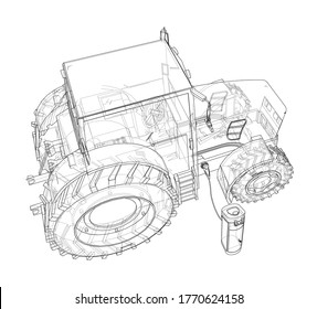 Electric Farm Tractor Charging Station Sketch. Vector rendering of 3d. Wire-frame style. The layers of visible and invisible lines are separated