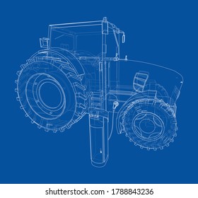 Electric Farm Tractor Charging Station Sketch. Vector rendering of 3d. Wire-frame style. The layers of visible and invisible lines are separated