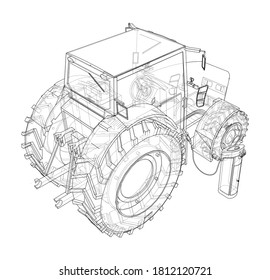 Electric Farm Tractor Charging Station Sketch. Vector rendering of 3d. Wire-frame style. The layers of visible and invisible lines are separated