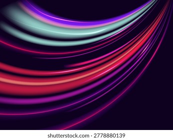 Electric fast speed motion light trails on dark highway with red and blue traffic streaks dynamic night road blur background for transport technology