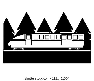electric fast train with pine trees isolated icon