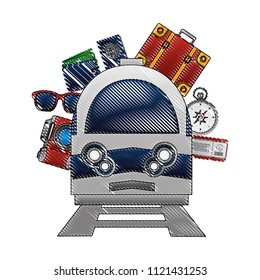 electric fast train with travel icons