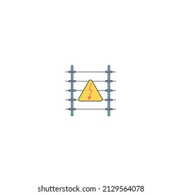 Electric fence icon with high voltage sign in triangle. Isolated vector illustration on white background.
