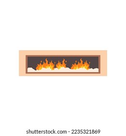 Electric fireplace cartoon illustration. Modern wall mounted decoration with burning wood isolated on white background. Interior, furniture, relaxation concept